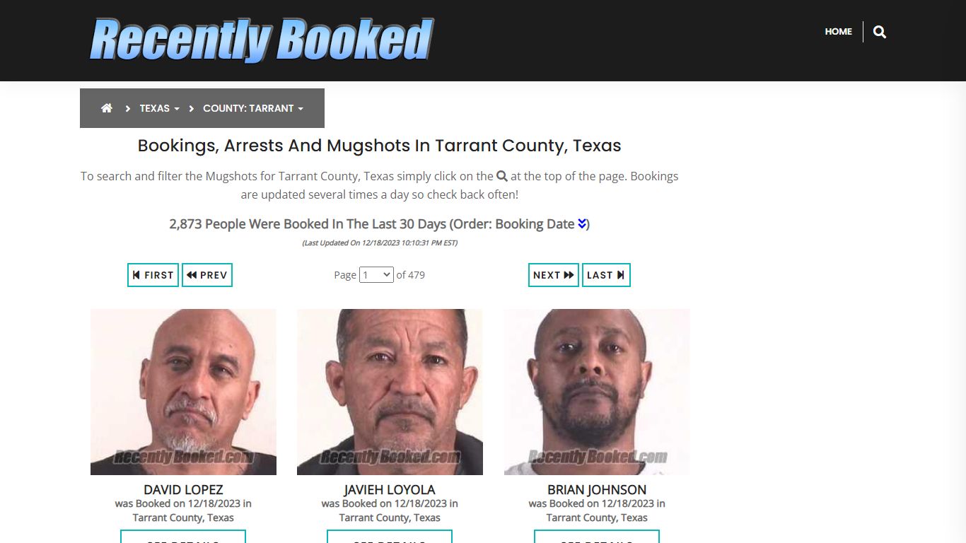 Recent bookings, Arrests, Mugshots in Tarrant County, Texas